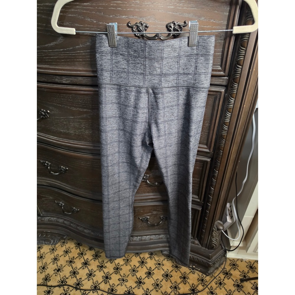 Vuori Grey Heather Plaid High Rise Leggings Athletic Yoga Tights Zipper Pocket